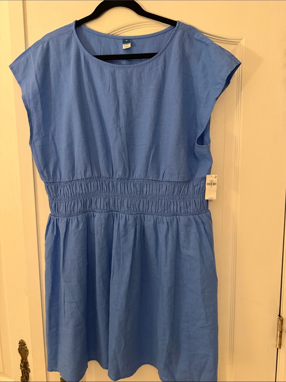Old Navy Blue Smocked-Waist Casual Dress. Linen blend. Size XL. NWT